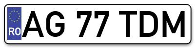 Placuta inmatriculare numar auto  AG-77-TDM, AG 77 TDM, AG77TDM