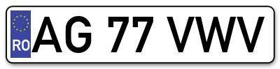 Placuta inmatriculare numar auto  AG-77-VWV, AG 77 VWV, AG77VWV