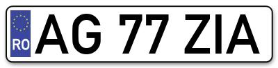 Placuta inmatriculare numar auto  AG-77-ZIA, AG 77 ZIA, AG77ZIA