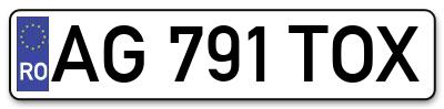 Placuta inmatriculare numar auto  AG-791-TOX, AG 791 TOX, AG791TOX