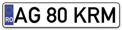 Placuta inmatriculare numar auto  AG-80-KRM, AG 80 KRM, AG80KRM
