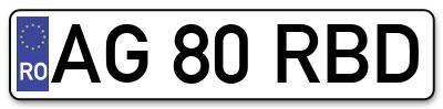 Placuta inmatriculare numar auto  AG-80-RBD, AG 80 RBD, AG80RBD