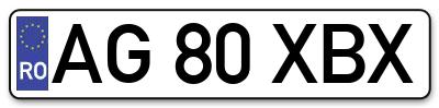Placuta inmatriculare numar auto  AG-80-XBX, AG 80 XBX, AG80XBX