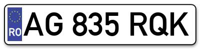 Placuta inmatriculare numar auto  AG-835-RQK, AG 835 RQK, AG835RQK
