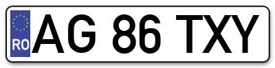 Placuta inmatriculare numar auto  AG-86-TXY, AG 86 TXY, AG86TXY