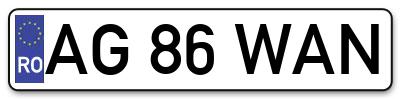 Placuta inmatriculare numar auto  AG-86-WAN, AG 86 WAN, AG86WAN
