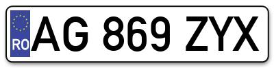 Placuta inmatriculare numar auto  AG-869-ZYX, AG 869 ZYX, AG869ZYX