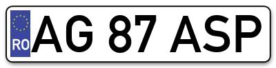 Placuta inmatriculare numar auto  AG-87-ASP, AG 87 ASP, AG87ASP