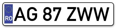 Placuta inmatriculare numar auto  AG-87-ZWW, AG 87 ZWW, AG87ZWW