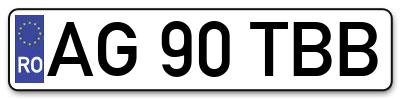 Placuta inmatriculare numar auto  AG-90-TBB, AG 90 TBB, AG90TBB