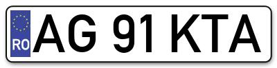 Placuta inmatriculare numar auto  AG-91-KTA, AG 91 KTA, AG91KTA