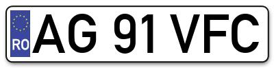 Placuta inmatriculare numar auto  AG-91-VFC, AG 91 VFC, AG91VFC