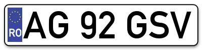 Placuta inmatriculare numar auto  AG-92-GSV, AG 92 GSV, AG92GSV