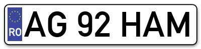 Placuta inmatriculare numar auto  AG-92-HAM, AG 92 HAM, AG92HAM