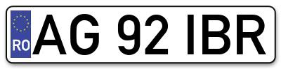 Placuta inmatriculare numar auto  AG-92-IBR, AG 92 IBR, AG92IBR
