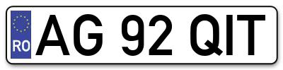 Placuta inmatriculare numar auto  AG-92-QIT, AG 92 QIT, AG92QIT