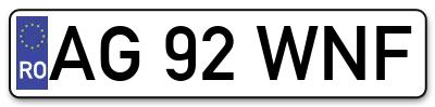 Placuta inmatriculare numar auto  AG-92-WNF, AG 92 WNF, AG92WNF