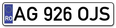 Placuta inmatriculare numar auto  AG-926-OJS, AG 926 OJS, AG926OJS