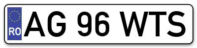 Placuta inmatriculare numar auto  AG-96-WTS, AG 96 WTS, AG96WTS