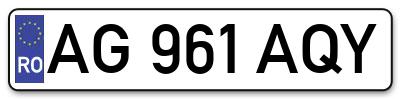 Placuta inmatriculare numar auto  AG-961-AQY, AG 961 AQY, AG961AQY