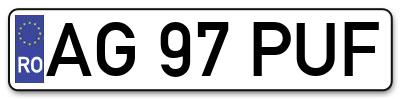 Placuta inmatriculare numar auto  AG-97-PUF, AG 97 PUF, AG97PUF
