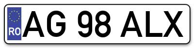 Placuta inmatriculare numar auto  AG-98-ALX, AG 98 ALX, AG98ALX