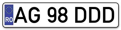 Placuta inmatriculare numar auto  AG-98-DDD, AG 98 DDD, AG98DDD