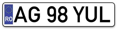 Placuta inmatriculare numar auto  AG-98-YUL, AG 98 YUL, AG98YUL