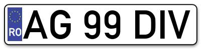 Placuta inmatriculare numar auto  AG-99-DIV, AG 99 DIV, AG99DIV