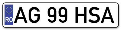 Placuta inmatriculare numar auto  AG-99-HSA, AG 99 HSA, AG99HSA