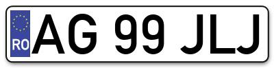 Placuta inmatriculare numar auto  AG-99-JLJ, AG 99 JLJ, AG99JLJ