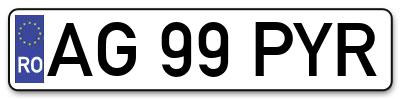 Placuta inmatriculare numar auto  AG-99-PYR, AG 99 PYR, AG99PYR