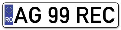 Placuta inmatriculare numar auto  AG-99-REC, AG 99 REC, AG99REC