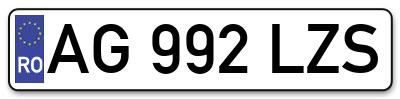 Placuta inmatriculare numar auto  AG-992-LZS, AG 992 LZS, AG992LZS