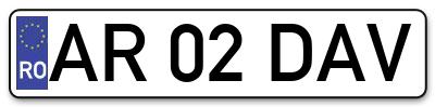 Placuta inmatriculare numar auto  AR-02-DAV, AR 02 DAV, AR02DAV