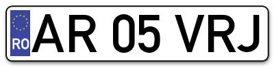 Placuta inmatriculare numar auto  AR-05-VRJ, AR 05 VRJ, AR05VRJ