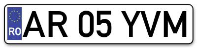 Placuta inmatriculare numar auto  AR-05-YVM, AR 05 YVM, AR05YVM