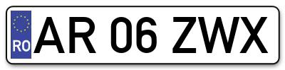 Placuta inmatriculare numar auto  AR-06-ZWX, AR 06 ZWX, AR06ZWX