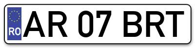 Placuta inmatriculare numar auto  AR-07-BRT, AR 07 BRT, AR07BRT