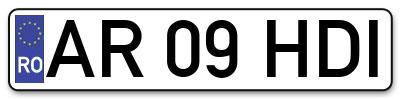 Placuta inmatriculare numar auto  AR-09-HDI, AR 09 HDI, AR09HDI