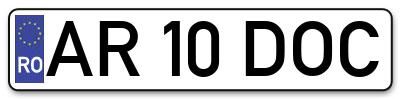Placuta inmatriculare numar auto  AR-10-DOC, AR 10 DOC, AR10DOC