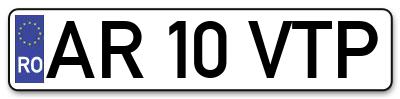 Placuta inmatriculare numar auto  AR-10-VTP, AR 10 VTP, AR10VTP