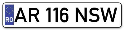 Placuta inmatriculare numar auto  AR-116-NSW, AR 116 NSW, AR116NSW