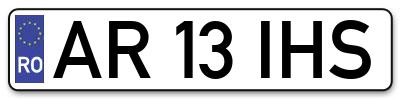 Placuta inmatriculare numar auto  AR-13-IHS, AR 13 IHS, AR13IHS