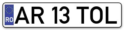 Placuta inmatriculare numar auto  AR-13-TOL, AR 13 TOL, AR13TOL