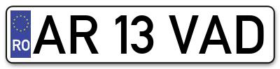 Placuta inmatriculare numar auto  AR-13-VAD, AR 13 VAD, AR13VAD