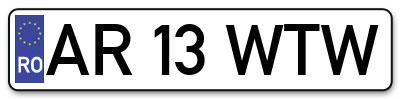 Placuta inmatriculare numar auto  AR-13-WTW, AR 13 WTW, AR13WTW