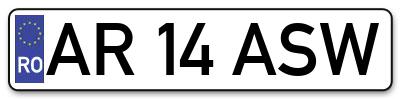 Placuta inmatriculare numar auto  AR-14-ASW, AR 14 ASW, AR14ASW