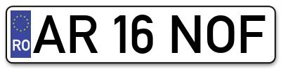 Placuta inmatriculare numar auto  AR-16-NOF, AR 16 NOF, AR16NOF
