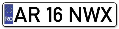 Placuta inmatriculare numar auto  AR-16-NWX, AR 16 NWX, AR16NWX